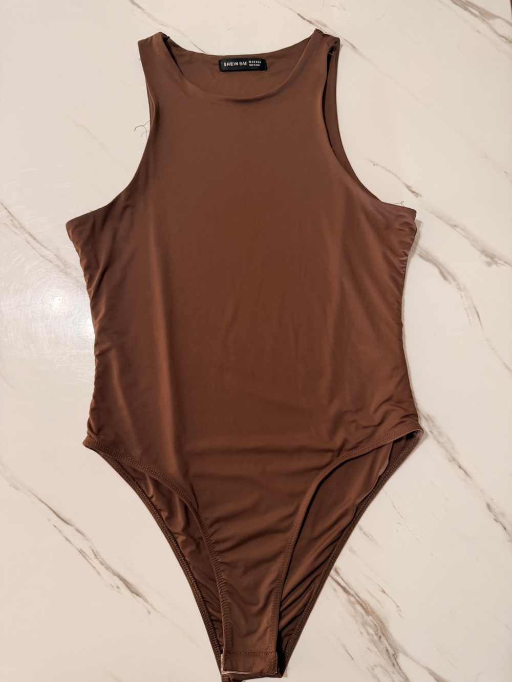 SHEIN Brown Sleeveless Scoop Neck Bodysuit
